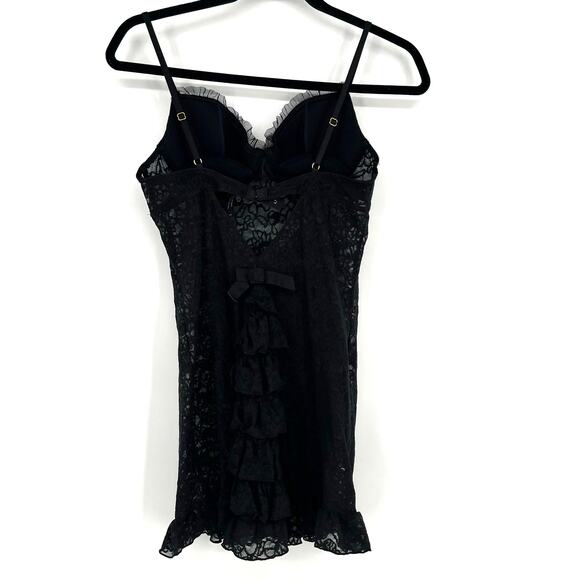 Victoria Secret Lace The Lacie Slip Teddy Chemise Large Black Ruffled Push Up - Picture 2 of 8